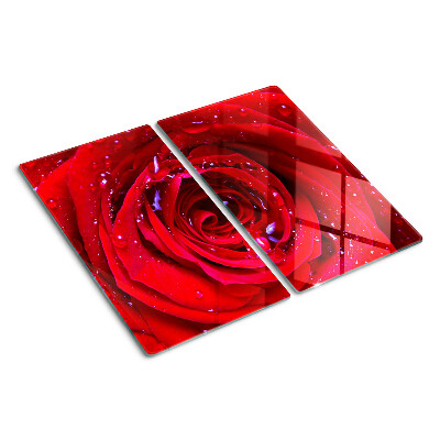 Tabla para cortar Rosa roja con gotas de agua