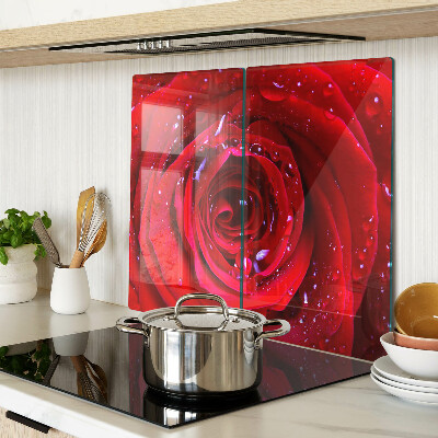 Tabla para cortar Rosa roja con gotas de agua