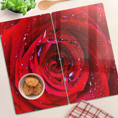 Tabla para cortar Rosa roja con gotas de agua
