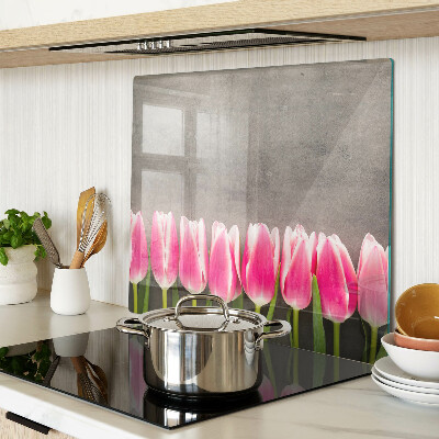 Tabla de cortar de cristal Tulipanes sobre un fondo gris