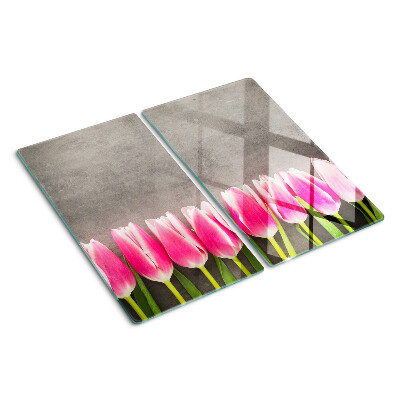 Tabla de cortar de cristal Tulipanes sobre un fondo gris