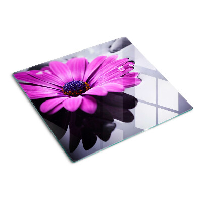 Tabla para cortar Flor morada con gotas de agua