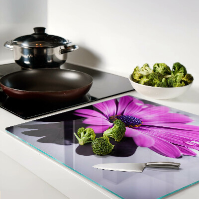 Tabla para cortar Flor morada con gotas de agua
