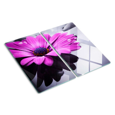 Tabla para cortar Flor morada con gotas de agua