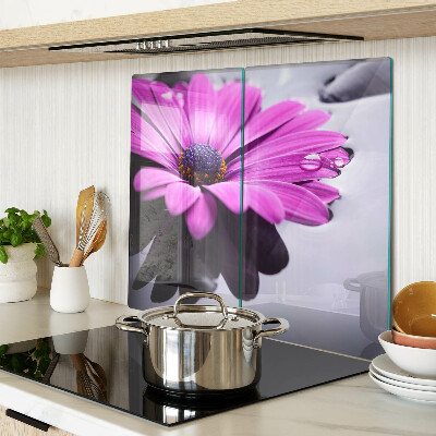 Tabla para cortar Flor morada con gotas de agua