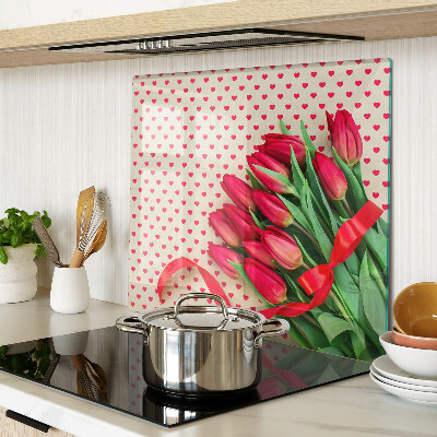 Tabla de cortar de cristal Tulipanes con corazones y cinta