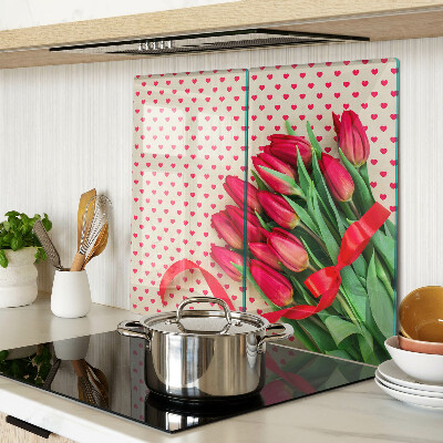 Tabla de cortar de cristal Tulipanes con corazones y cinta