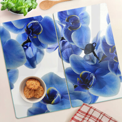 Tabla de cortar de cristal orquídeas azules