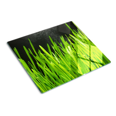Tabla de cortar de cristal Hierba verde con gotas de agua