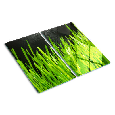 Tabla de cortar de cristal Hierba verde con gotas de agua