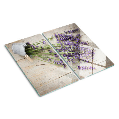 Tabla de cortar de cristal Lavanda en una maceta sobre un fondo de madera