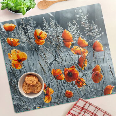 Tabla para cortar Paisaje de amapolas en tonos grises