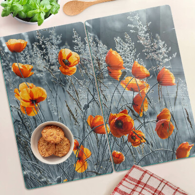 Tabla para cortar Paisaje de amapolas en tonos grises