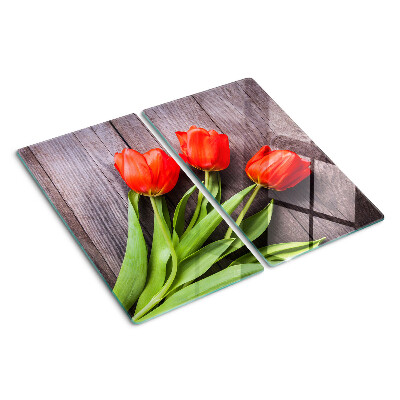 Tabla de cortar de cristal Tulipanes sobre un fondo de madera