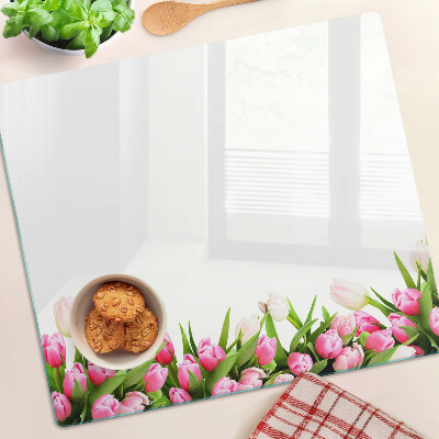 Tabla de cortar de cristal Tulipanes en colores pastel