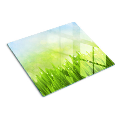 Tabla de cortar de cristal Hierba verde con gotas de agua