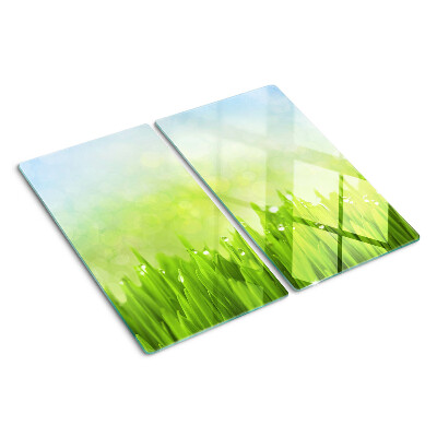 Tabla de cortar de cristal Hierba verde con gotas de agua