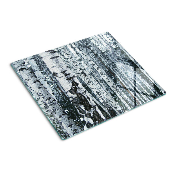 Tabla de cortar de cristal Bosque de abedules en paisaje invernal