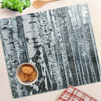Tabla de cortar de cristal Bosque de abedules en paisaje invernal