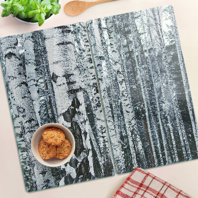 Tabla de cortar de cristal Bosque de abedules en paisaje invernal