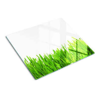 Tabla de cortar de cristal Hierba verde con gotas de agua