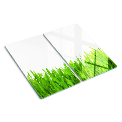 Tabla de cortar de cristal Hierba verde con gotas de agua