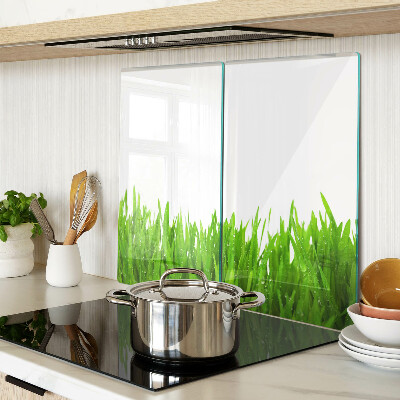 Tabla de cortar de cristal Hierba verde con gotas de agua