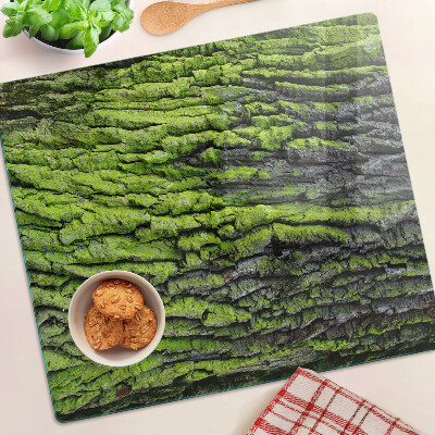 Tabla de cortar de cristal corteza de árbol verde