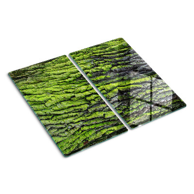 Tabla de cortar de cristal corteza de árbol verde