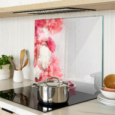 Tabla de cortar de cristal Flores en tonos rosa y blanco.
