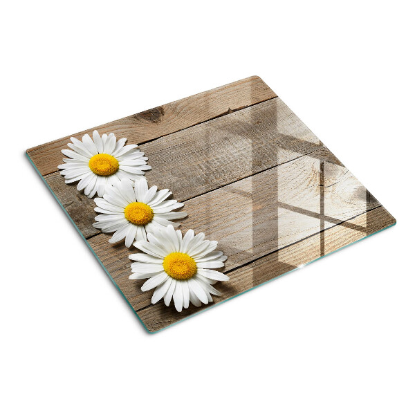Tabla de cortar de cristal Flores sobre un fondo de madera