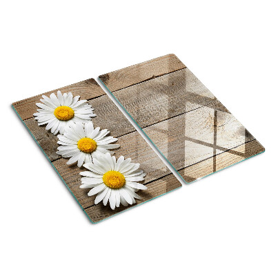 Tabla de cortar de cristal Flores sobre un fondo de madera