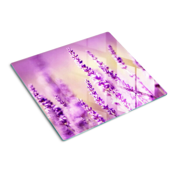 Tabla de cortar de cristal Flores de lavanda sobre un fondo degradado.