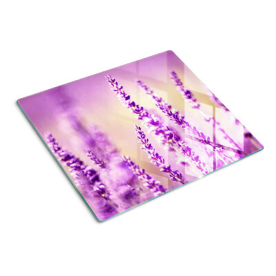 Tabla de cortar de cristal Flores de lavanda sobre un fondo degradado.