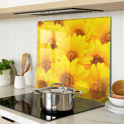 Tabla de cortar de cristal Girasoles sobre un fondo amarillo