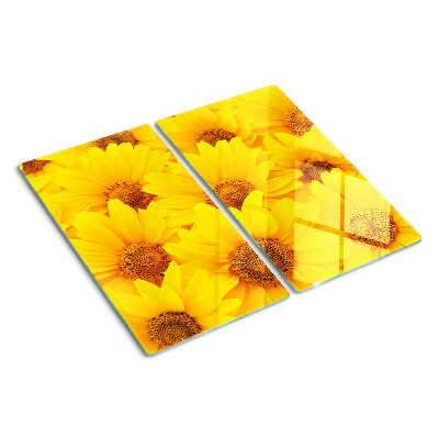 Tabla de cortar de cristal Girasoles sobre un fondo amarillo