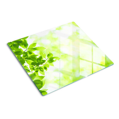 Tabla de cortar de cristal Hojas verdes a la luz