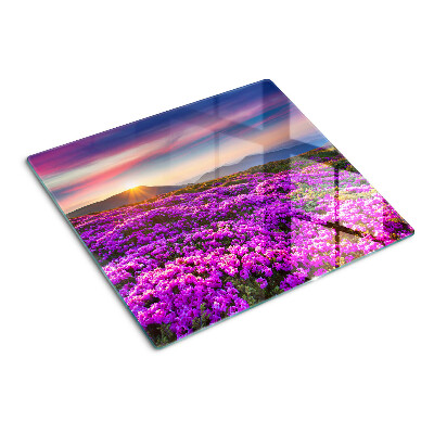 Tabla de cortar de cristal Paisaje de flores al atardecer