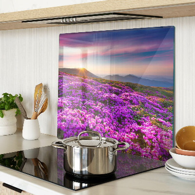 Tabla de cortar de cristal Paisaje de flores al atardecer
