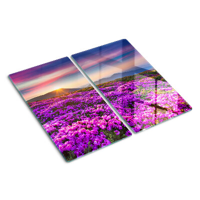 Tabla de cortar de cristal Paisaje de flores al atardecer