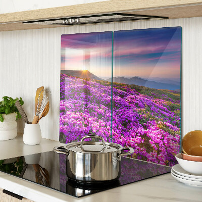 Tabla de cortar de cristal Paisaje de flores al atardecer