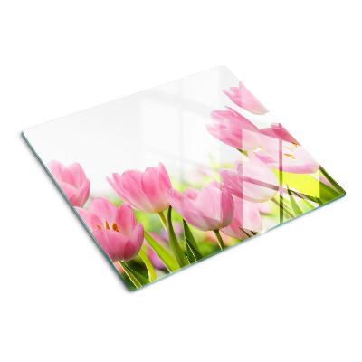 Tabla para cortar Tulipanes rosados en el jardín