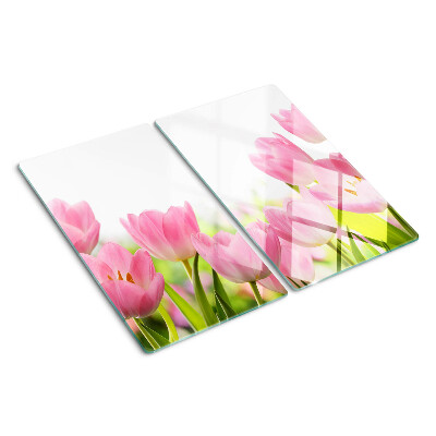 Tabla para cortar Tulipanes rosados en el jardín