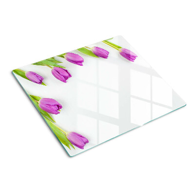 Tabla de cortar de cristal Tulipanes sobre fondo blanco