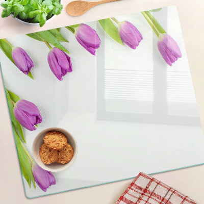 Tabla de cortar de cristal Tulipanes sobre fondo blanco