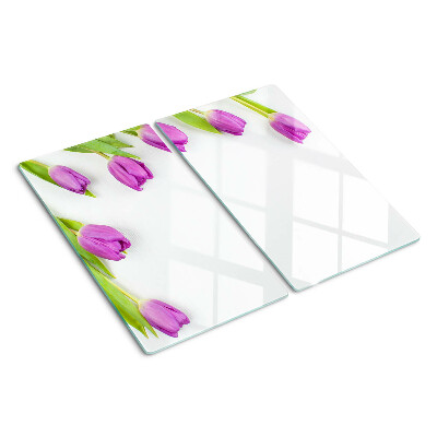 Tabla de cortar de cristal Tulipanes sobre fondo blanco