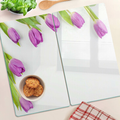 Tabla de cortar de cristal Tulipanes sobre fondo blanco