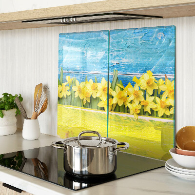 Tabla para cortar Flores de narciso contra el cielo