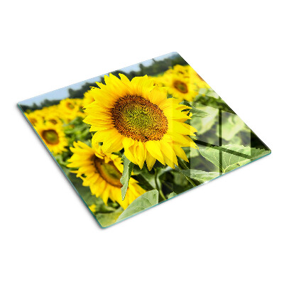 Tabla de cortar de cristal Girasoles sobre un fondo verde