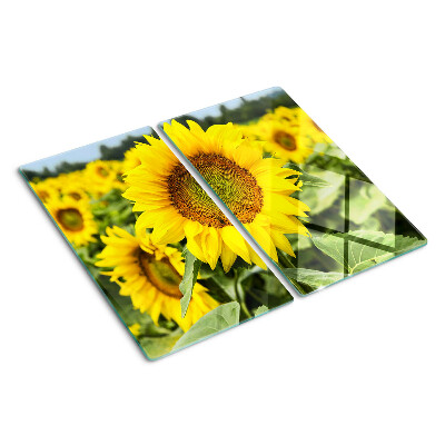 Tabla de cortar de cristal Girasoles sobre un fondo verde